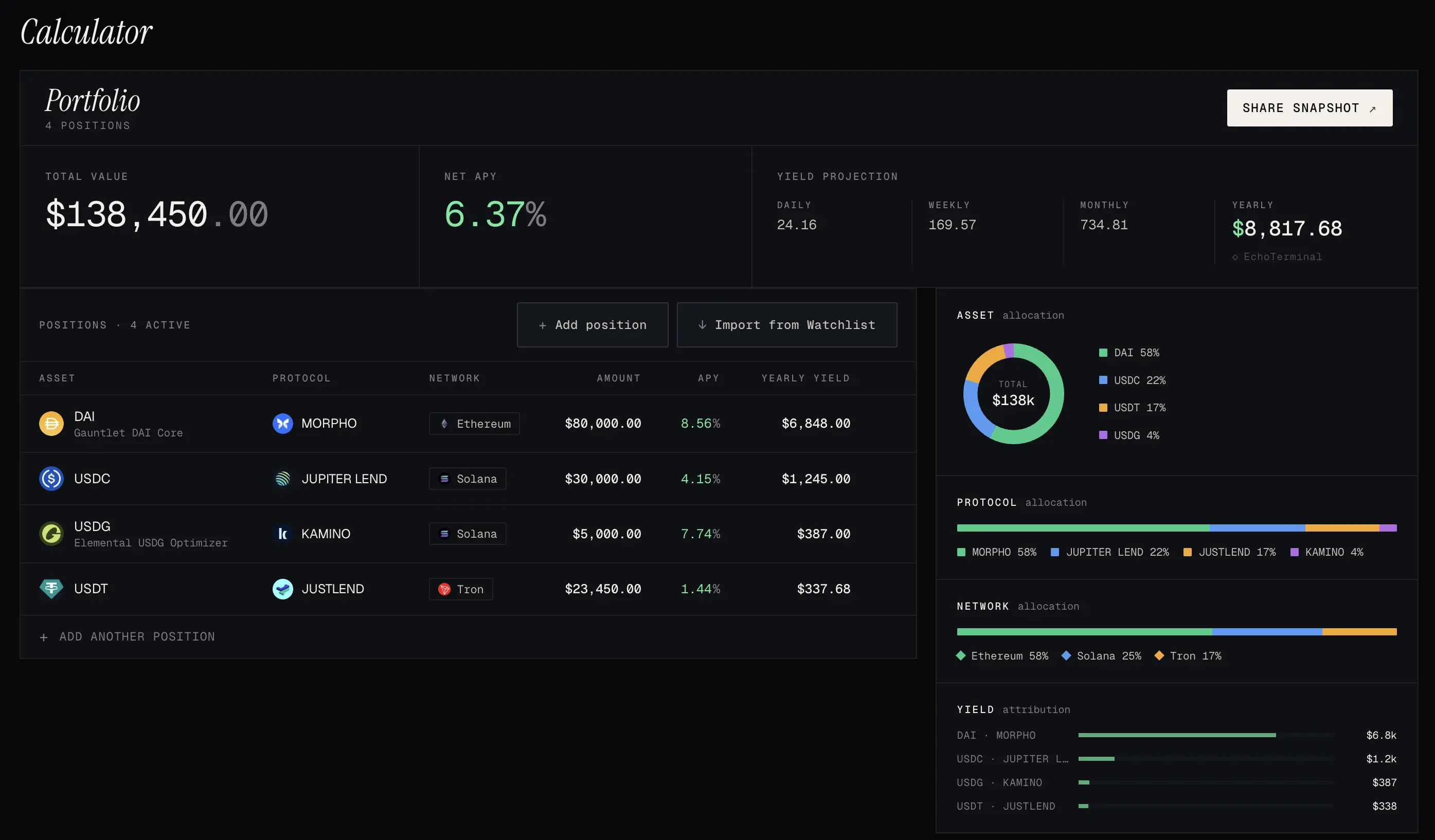 Portfolio simulator screenshot